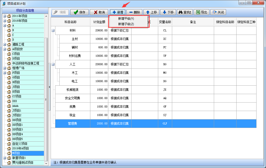 项目成本计划