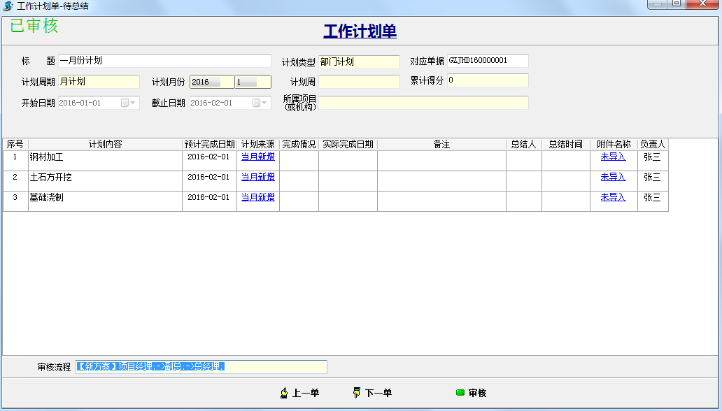 已审核的工作计划