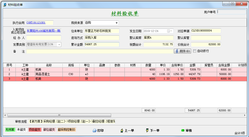 材料验收